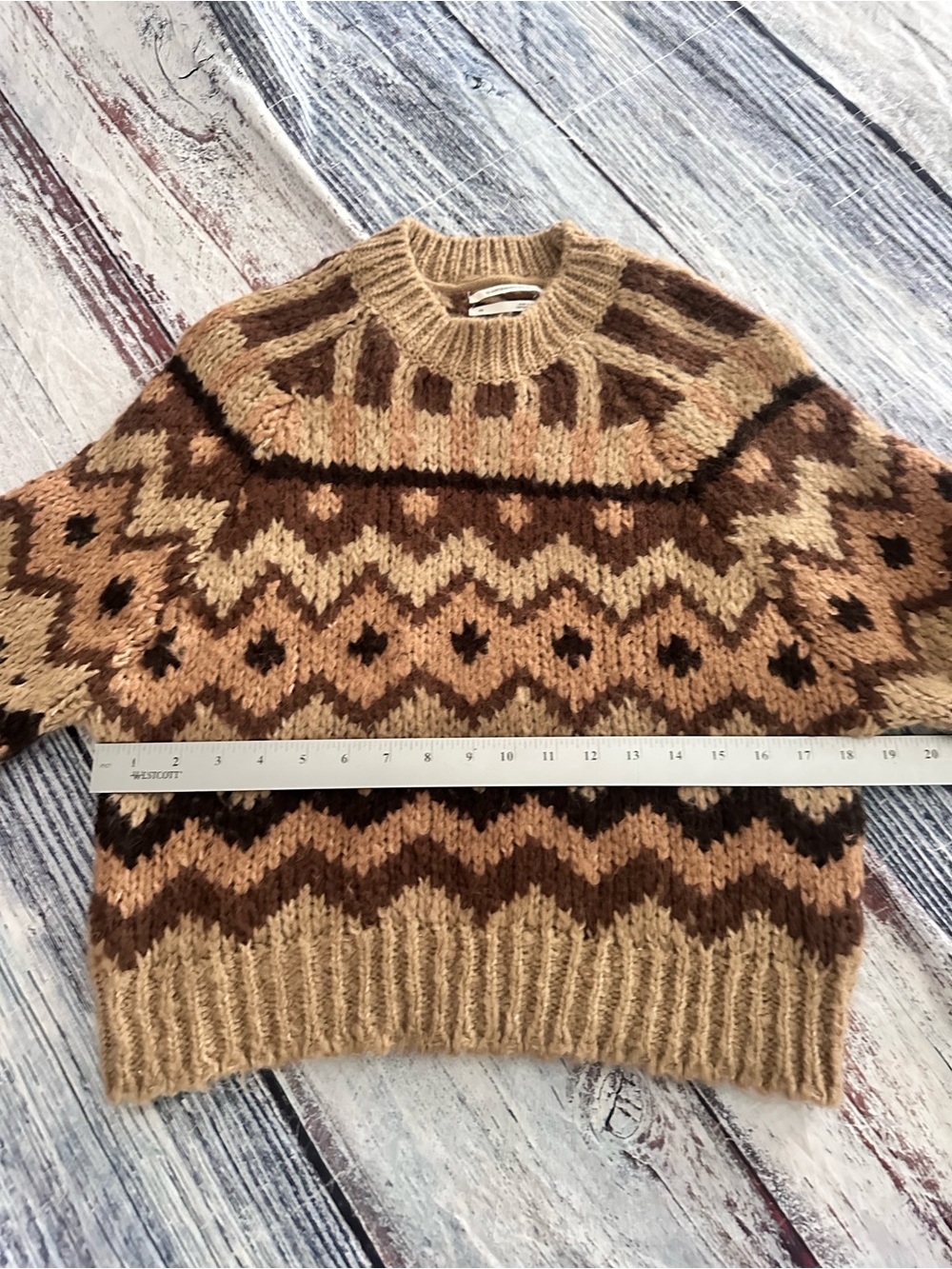 Anthropologie Wool Blend Chunky Fair Isle Knit Sweater in Beige & Brown - Picture 8 of 10